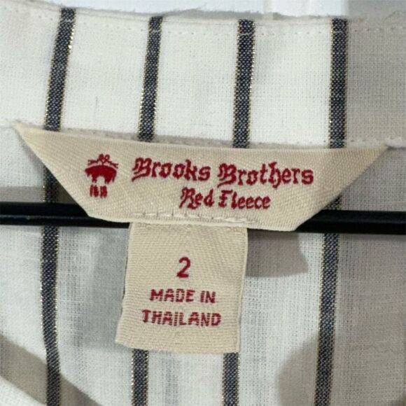 Brooks Brothers Red Fleece Women’s Size 2 Linen Blend Tie-Back Top Striped White - Picture 6 of 7